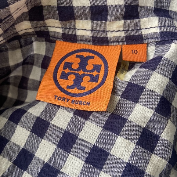 Tory Burch Blue Gingham Button Front Tie Shirt Dress - Picture 5 of 6